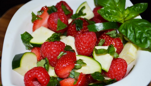 Vegetable-Fruit Salad Recipe: Strawberries, Raspberries, Zucchini and Basil